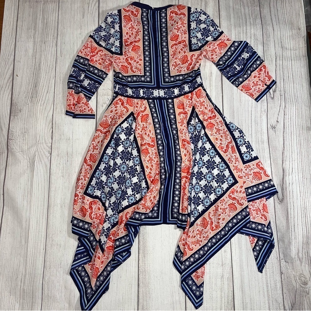 ELIZA J Women’s Bandana Print Handkerchief Dress Navy Orange Boho Coastal Size 6 - Picture 11 of 12